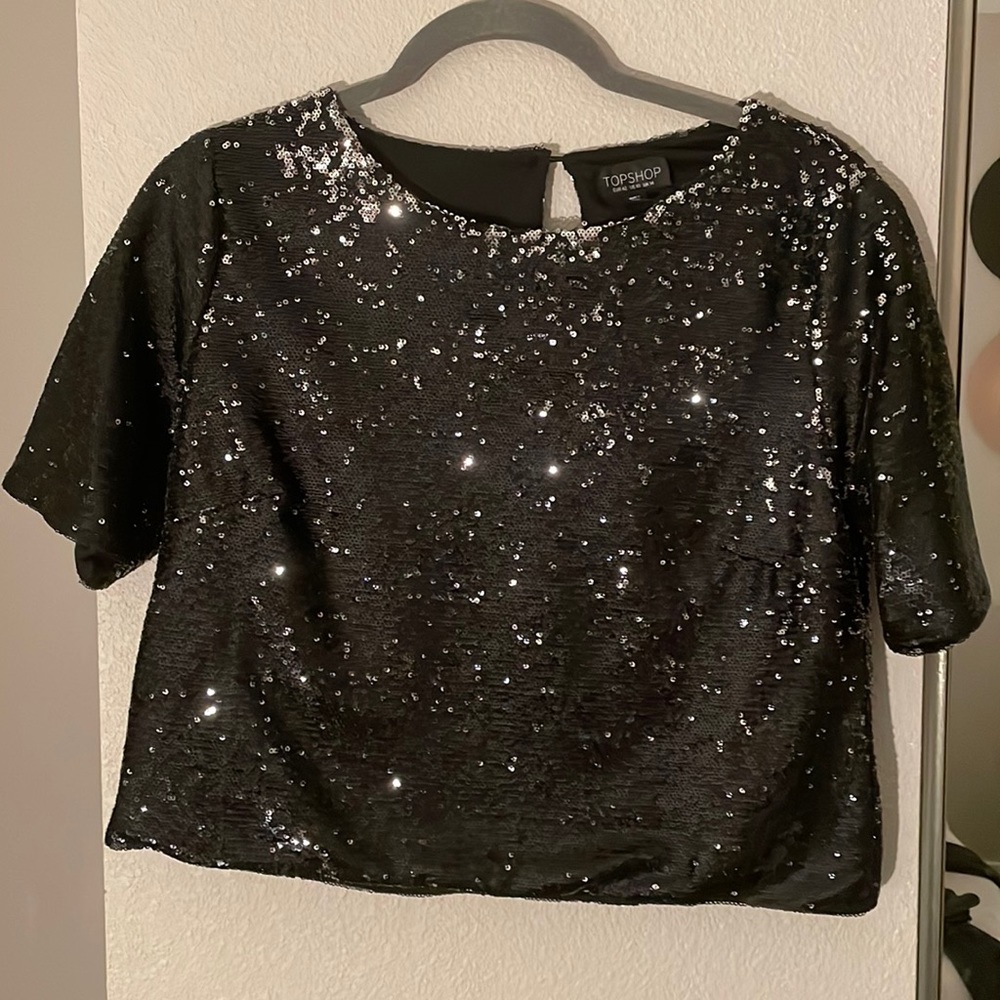 Black top shop sequin crop top